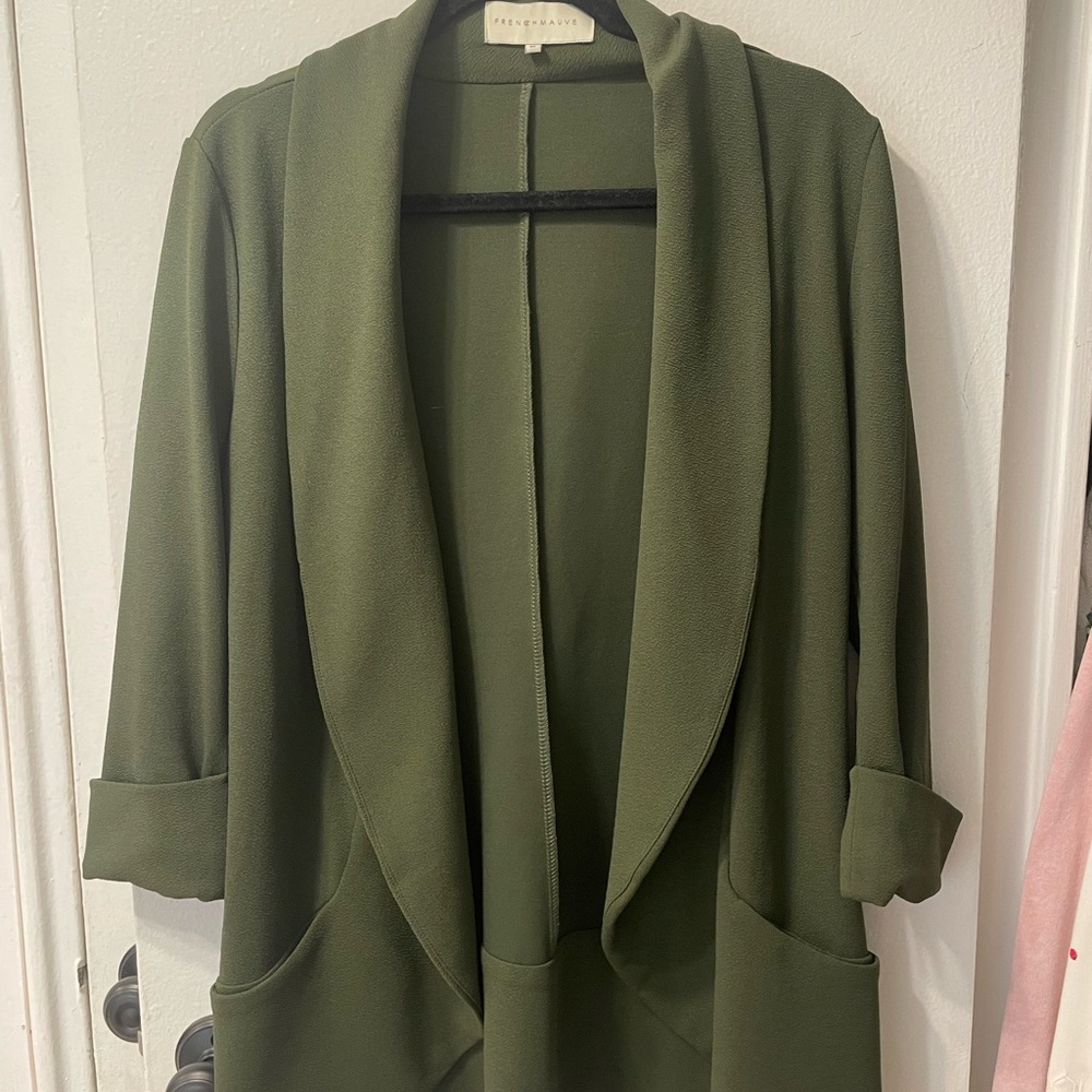 Green Blazer with Shawl Collar and 3/4 Sleeves